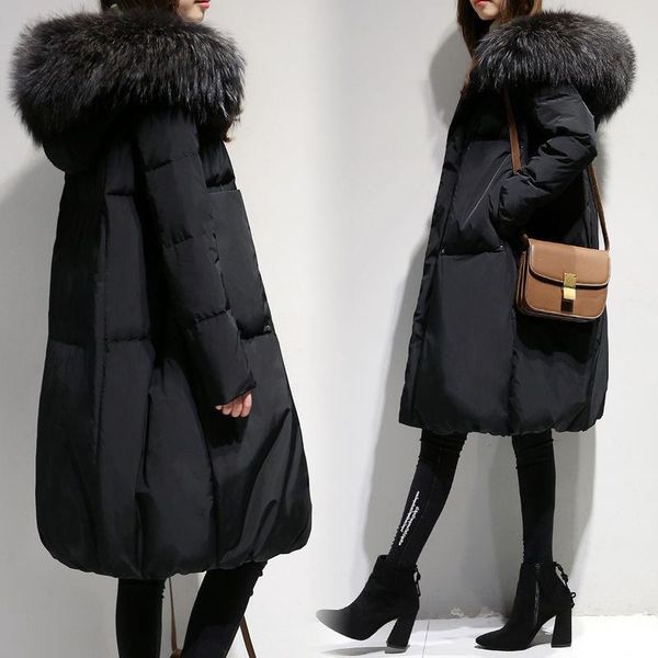 women's cotton jacket 2021 winter new mid-length down cotton coat female large size big fur collar bread women jackets, Black
women's cotton jacket 2021 winter new mid-length down cotton coat female large size big fur collar bread women jackets, Black