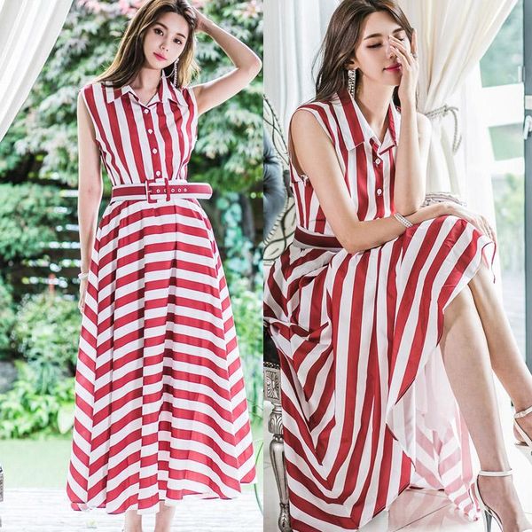 casual dresses korean summer women dress maxi stripe notched sleeveless ankle-length party loose vestidos vintage belt, Black;gray
casual dresses korean summer women dress maxi stripe notched sleeveless ankle-length party loose vestidos vintage belt, Black;gray