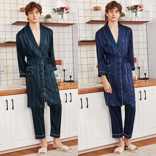 silk men spring and summer long sleeved trousers suit bathrobe lounge negligee sleepwear casual home clothing, Black;brown
silk men spring and summer long sleeved trousers suit bathrobe lounge negligee sleepwear casual home clothing, Black;brown