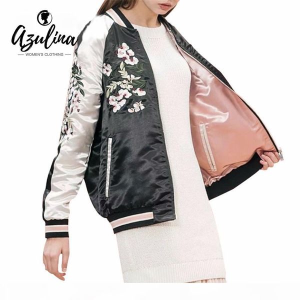 wholesale- azulina reversible coat pink embroidery bomber jacket women autumn spring flower baseball short jackets female black overcoat, Black;brown
wholesale- azulina reversible coat pink embroidery bomber jacket women autumn spring flower baseball short jackets female black overcoat, Black;brown