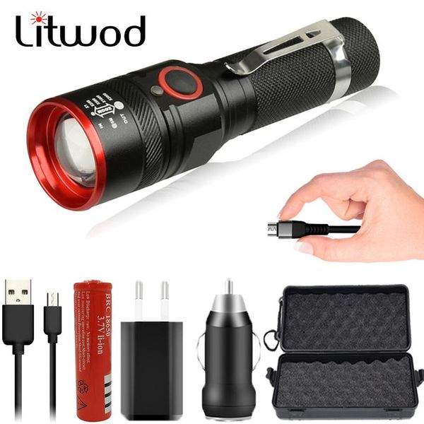 use micro usb rechargeable led zoomable 3 modes torch litwod z90 1511 xm t6 4000lmbulbs adjustable black 10w
