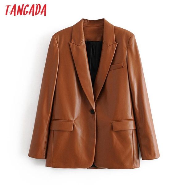women's suits & blazers tangada women 2021 fashion brown faux leather blazer coat vintage long sleeve female outerwear chic qn74, White;black
women's suits & blazers tangada women 2021 fashion brown faux leather blazer coat vintage long sleeve female outerwear chic qn74, White;black