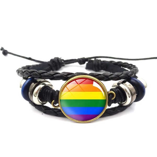 charm bracelets gay pride rainbow flag black leather braided bracelet lesbian glass cabochon jewelry for women gifts, Golden;silver
charm bracelets gay pride rainbow flag black leather braided bracelet lesbian glass cabochon jewelry for women gifts, Golden;silver