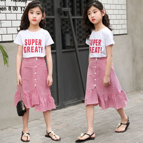 girls summer cotton 2pcs t shirt kids plaid flounced skirt girls outfits set girl's clothing 3-14 t200707, White
girls summer cotton 2pcs t shirt kids plaid flounced skirt girls outfits set girl's clothing 3-14 t200707, White