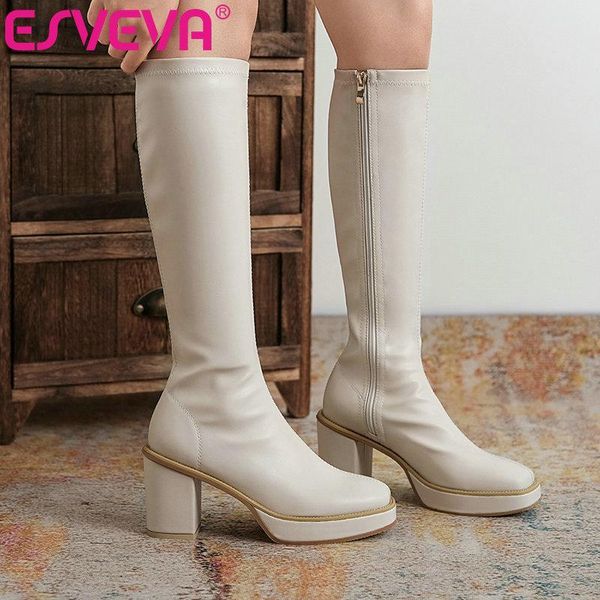 esveva 2021 fashion square high heel pu leather knee high boots women boots shoes round toe zipper size 34-43, Black
esveva 2021 fashion square high heel pu leather knee high boots women boots shoes round toe zipper size 34-43, Black