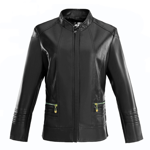 women's leather & faux middle-aged and older jacket short slim locomotive jackets autumn spring plus size overcoat, Black
women's leather & faux middle-aged and older jacket short slim locomotive jackets autumn spring plus size overcoat, Black