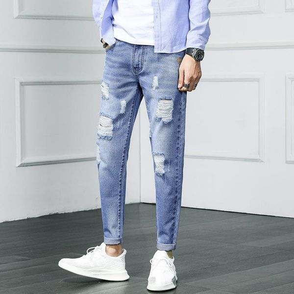 men casual jeans spring and autumn new fashion washed distressed hole slim jeans male ankle-length pants men pencil pants1, Blue
men casual jeans spring and autumn new fashion washed distressed hole slim jeans male ankle-length pants men pencil pants1, Blue