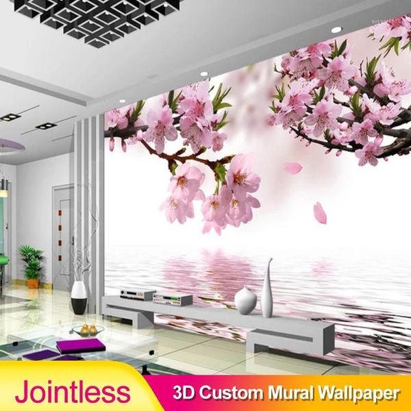 jointless romantic peach blossom reflection 3d p mural wallpaper dining room living room home decor florals wall paper1