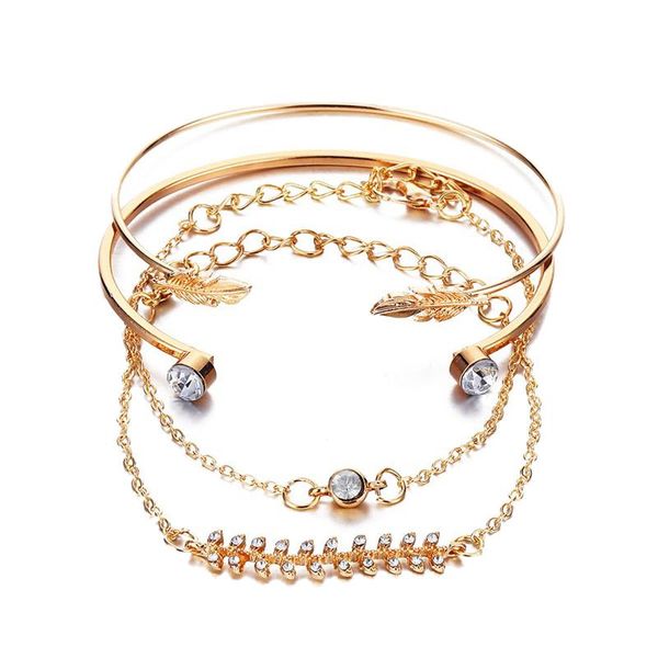 4 pcs/set women's fashion crystal leaves geometric chain gold bracelet set bohemian kiss wife vintage jewelry, Black
4 pcs/set women's fashion crystal leaves geometric chain gold bracelet set bohemian kiss wife vintage jewelry, Black