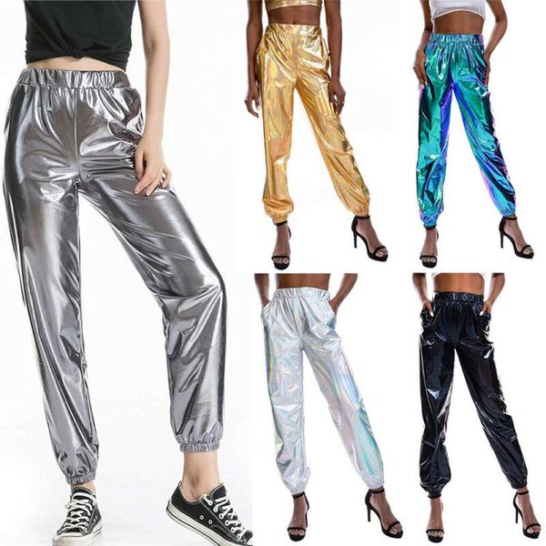 women casual high waist pants glittering pants women loose solid metallic shiny trousers pockets elastic waist bottoms, Black;blue
women casual high waist pants glittering pants women loose solid metallic shiny trousers pockets elastic waist bottoms, Black;blue