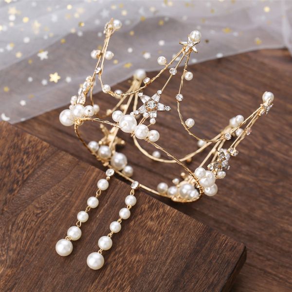 2019 new bridal headdress korean pearl round crown super xiansen hair wedding white dress accessories, Silver
2019 new bridal headdress korean pearl round crown super xiansen hair wedding white dress accessories, Silver