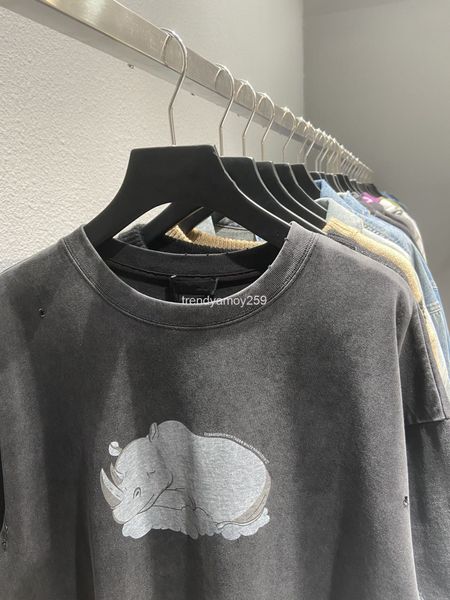 women's t-shirt spring and summer high version b rhinoceros print pullover round neck loose washing versatile men's women's s, White
women's t-shirt spring and summer high version b rhinoceros print pullover round neck loose washing versatile men's women's s, White