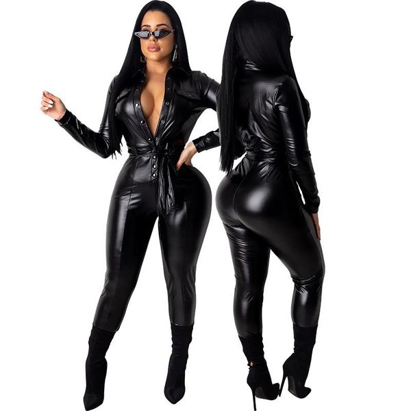 pu leather jumpsuits women bodycon jumpsuits slim long sleeves lapel solid color one piece skinny romper pants with belt, Black;white
pu leather jumpsuits women bodycon jumpsuits slim long sleeves lapel solid color one piece skinny romper pants with belt, Black;white