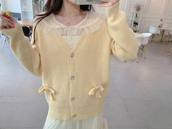 women's knits & tees woman sweet style knitted sweater cardigan 2021 autumn v-neck yellow loose three-dimensional bow solid middle long, White
women's knits & tees woman sweet style knitted sweater cardigan 2021 autumn v-neck yellow loose three-dimensional bow solid middle long, White