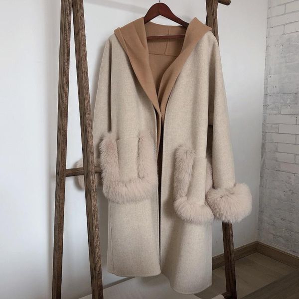 women's wool & blends arrival korean coat with fur pocket trim sleeve winter warm double face alpaca jacket woman coats, Black
women's wool & blends arrival korean coat with fur pocket trim sleeve winter warm double face alpaca jacket woman coats, Black