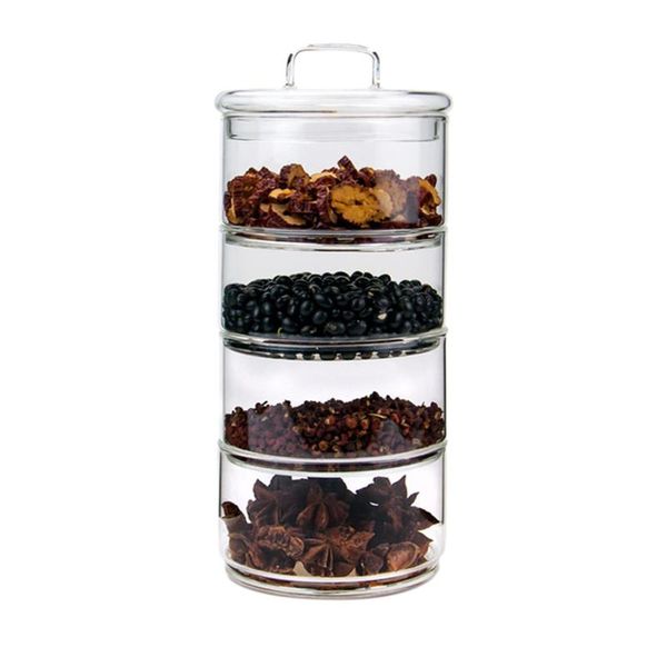 multilayer stackable glass canister transparent storage container with four canister and one lid/three/two and one lid
multilayer stackable glass canister transparent storage container with four canister and one lid/three/two and one lid