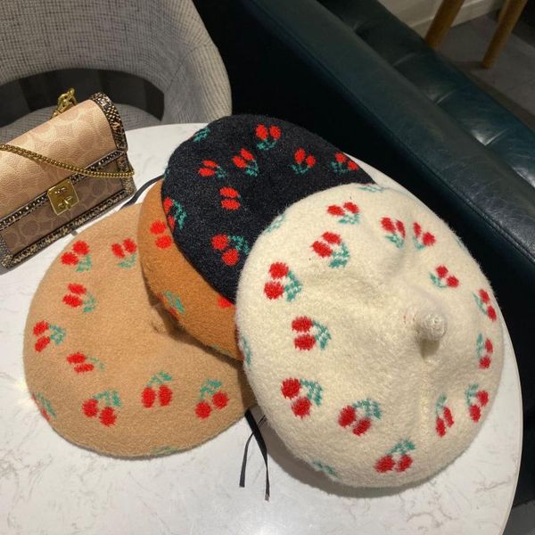 net red autumn and winter small cherry knitted beret hat versatile lovely casual wool painter hat thickened warm, Blue;gray
net red autumn and winter small cherry knitted beret hat versatile lovely casual wool painter hat thickened warm, Blue;gray
