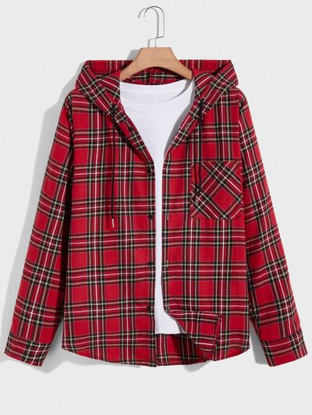 romwe guys tartan print hooded shirt o4mf#, White;black 
romwe guys tartan print hooded shirt o4mf#, White;black