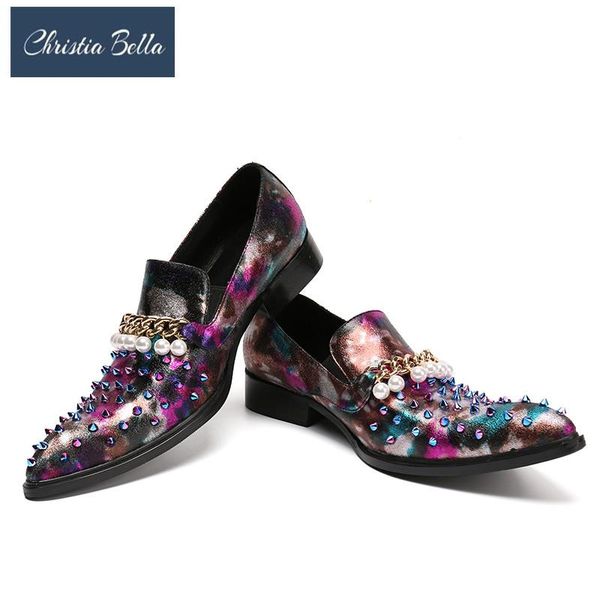 christia bella handcrafted smoking slipper shoes stuts mixed spikes and pearl chain loafers men wedding party dress flats shoes, Black 
christia bella handcrafted smoking slipper shoes stuts mixed spikes and pearl chain loafers men wedding party dress flats shoes, Black