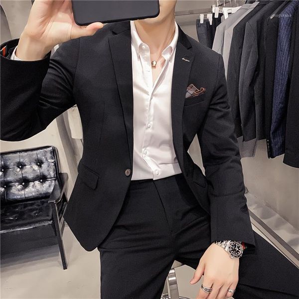2020 new suit men's suit two piece korea slim fit solid dress casual handsome small man1, White;black
2020 new suit men's suit two piece korea slim fit solid dress casual handsome small man1, White;black
