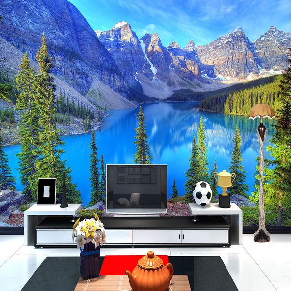 

custom 3d p wallpaper murals natural scenery snow mountain forest lake wall mural living room sofa tv backdrop wall papers
