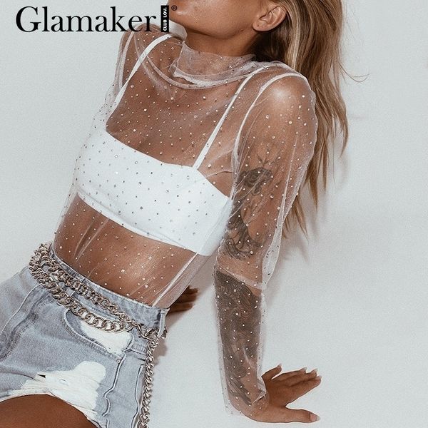 glamaker mesh white blouse shirt women long sleeve transparent turtleneck blouse summer ladies party elegant black tees y200622
glamaker mesh white blouse shirt women long sleeve transparent turtleneck blouse summer ladies party elegant black tees y200622