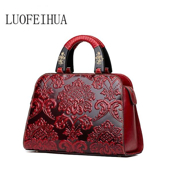 luofeihua 2020 new ethnic style leather handbag women fashion embossed hand bag female handbag