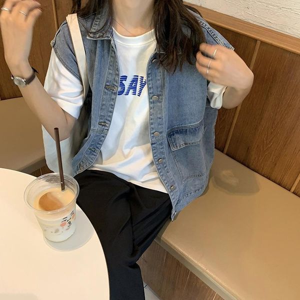 denim vest women sleeveless loose spring new fashion turn-down collar pockets solid single breasted vest for woman lugentolo, Black;white
denim vest women sleeveless loose spring new fashion turn-down collar pockets solid single breasted vest for woman lugentolo, Black;white