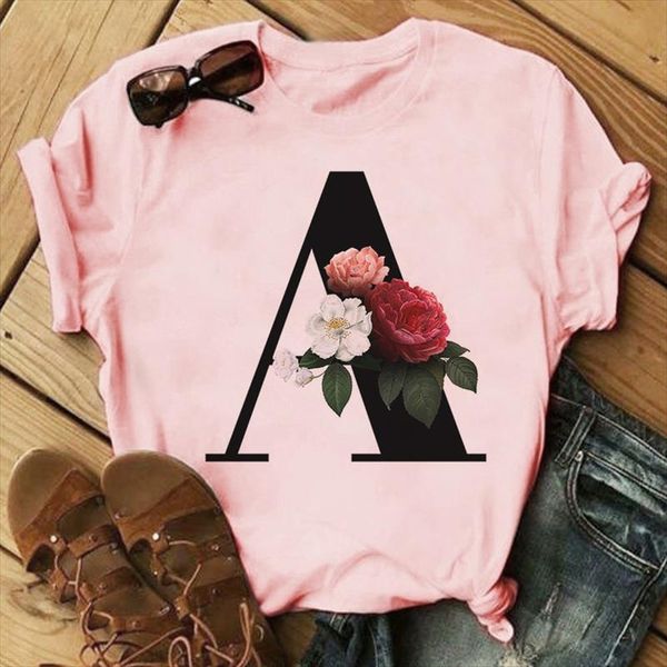26 letter a to z floral print t shirt women short sleeve o neck loose tshirt women tee shirt female clothes, White
26 letter a to z floral print t shirt women short sleeve o neck loose tshirt women tee shirt female clothes, White