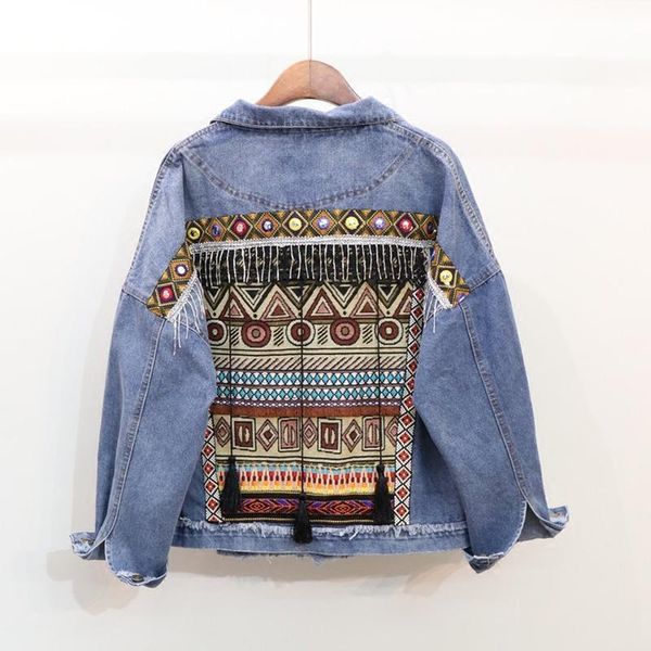 women's jackets jean jacket women autumn national wind pattern loose-fit long-sleeve denim clothing top, Black;brown
women's jackets jean jacket women autumn national wind pattern loose-fit long-sleeve denim clothing top, Black;brown