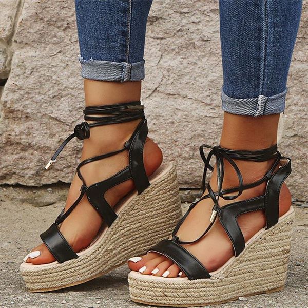 sandals women wedges bandage platform pu leather lace up woman shoes summer high heels casual plus size shoe female, Black
sandals women wedges bandage platform pu leather lace up woman shoes summer high heels casual plus size shoe female, Black