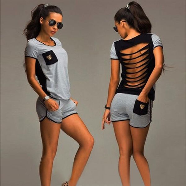 summer fashion leisure women t shirt shorts set back hollow short sleeved casual women suit short sleeved blouse shorts, Gray
summer fashion leisure women t shirt shorts set back hollow short sleeved casual women suit short sleeved blouse shorts, Gray