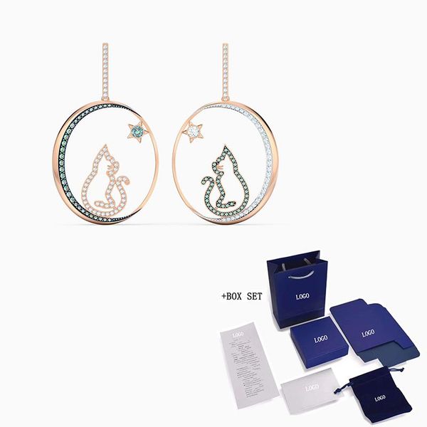 2020 fashion swa new cattitude pierced earrings charming big circle cat and star decoration golden earrings female jewelry gift, Golden;silver
2020 fashion swa new cattitude pierced earrings charming big circle cat and star decoration golden earrings female jewelry gift, Golden;silver