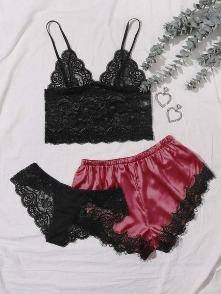 underwear home nightdress lace suspender pajamas three piece set 1524, Black;red
underwear home nightdress lace suspender pajamas three piece set 1524, Black;red