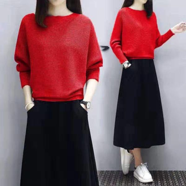 2020 autumn suit new style imitation dresslong skirt dress knitting dress foreign style suit casual loose large two piece long skirt rbn2r r, Gray 
2020 autumn suit new style imitation dresslong skirt dress knitting dress foreign style suit casual loose large two piece long skirt rbn2r r, Gray