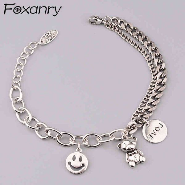 foxanry 925 sterling silver bracelet for women trendy vintage asymmetric chain bear pendant smiley face party jewelry, Golden;silver
foxanry 925 sterling silver bracelet for women trendy vintage asymmetric chain bear pendant smiley face party jewelry, Golden;silver