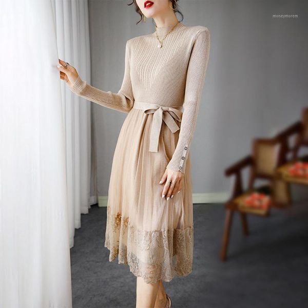 casual dresses elegant pure color dress women lace mesh patchwork sweater knitted designer korean style office lady sweet vestidos robe1, Black;gray
casual dresses elegant pure color dress women lace mesh patchwork sweater knitted designer korean style office lady sweet vestidos robe1, Black;gray