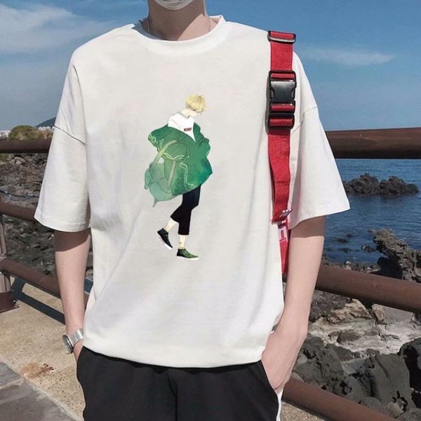 short trend solid color t-shirt summer printing half sleeve men's korean fashion brand clothes, White;black
short trend solid color t-shirt summer printing half sleeve men's korean fashion brand clothes, White;black