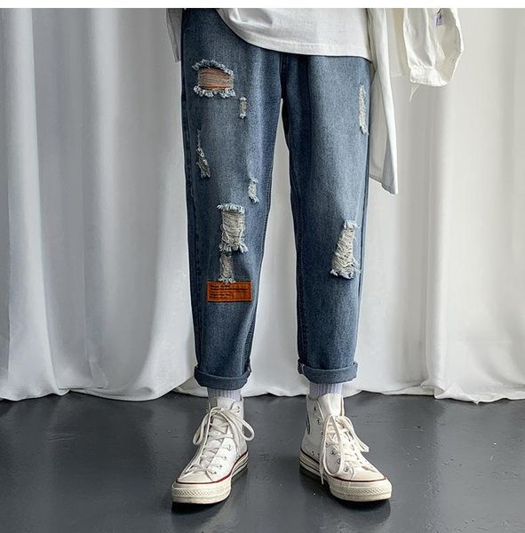 men's jeans cargo pants ankle banded loose moto biker harlan harajuku style beam feet casual elastic waist hip hop, Blue
men's jeans cargo pants ankle banded loose moto biker harlan harajuku style beam feet casual elastic waist hip hop, Blue