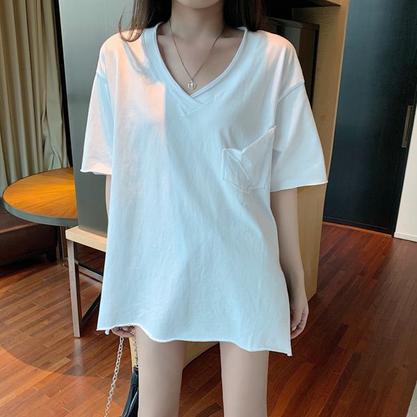 2020 summer new loose short sleeve v-neck korean split mid length casual t-shirt for women
2020 summer new loose short sleeve v-neck korean split mid length casual t-shirt for women