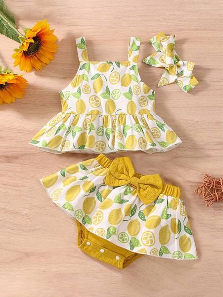 baby lemon print peplum & bow front skort & headband she, White
baby lemon print peplum & bow front skort & headband she, White