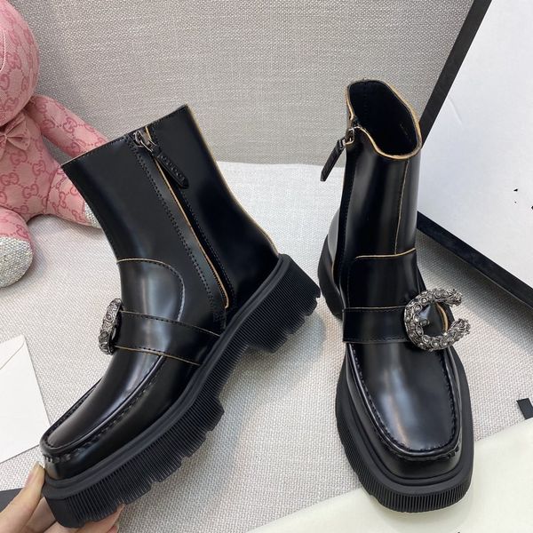 tiger head women's boot black leather shoes sparkling crystals boots
