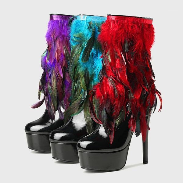 boots women multicolor feather tassel patform ankle black patent leather pointed toe super high heels stage show fringed booties1
boots women multicolor feather tassel patform ankle black patent leather pointed toe super high heels stage show fringed booties1