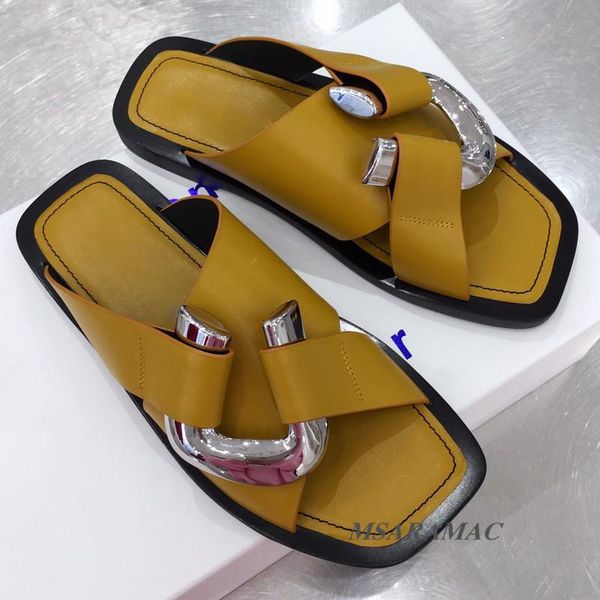 slippers flat heel genuine leather metal decor mules square open toe summer casual celebrity street fashion shoes women, Black
slippers flat heel genuine leather metal decor mules square open toe summer casual celebrity street fashion shoes women, Black