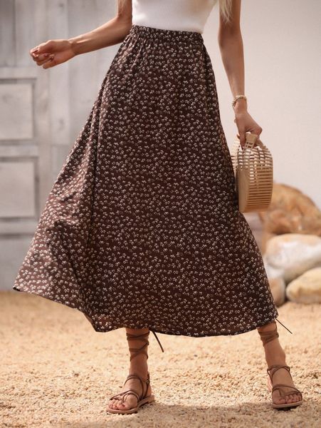 ditsy floral a-line skirt m6rb#, Black 
ditsy floral a-line skirt m6rb#, Black