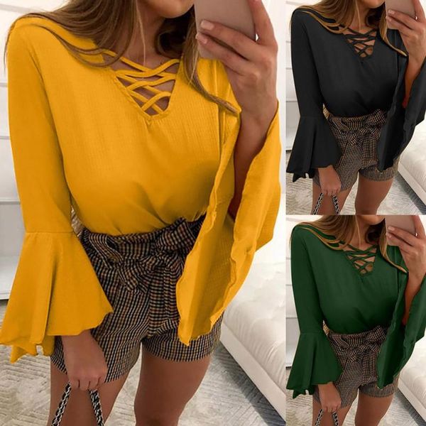 women v-neck flare sleeve chiffon blouse solid color ladies shirts autumn casual loose plus size, White
women v-neck flare sleeve chiffon blouse solid color ladies shirts autumn casual loose plus size, White