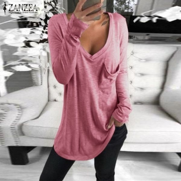 women's casual blouse zanzea solid v neck fashion long sleeve tee shirts female front pockets blusas oversized tunic y200622, White
women's casual blouse zanzea solid v neck fashion long sleeve tee shirts female front pockets blusas oversized tunic y200622, White
