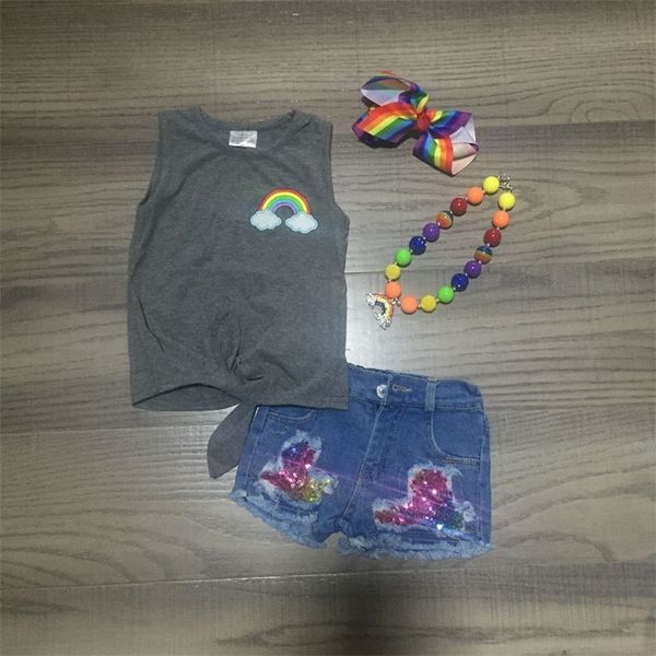 girlymax summer baby girls children clothes boutique rainbow gray tie knot denims jeans shorts set match accessories y200901, White
girlymax summer baby girls children clothes boutique rainbow gray tie knot denims jeans shorts set match accessories y200901, White