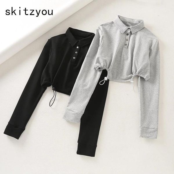skitzyou autumn women casual gray short t shirts long sleeve female black front buttons crop loose cotton tee jumpers1, White
skitzyou autumn women casual gray short t shirts long sleeve female black front buttons crop loose cotton tee jumpers1, White