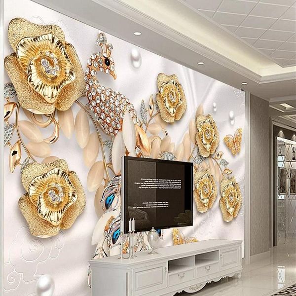 wallpapers custom 3d large mural wallpaper luxury golden jewelry peacock flower children's room tv background living bedroom
wallpapers custom 3d large mural wallpaper luxury golden jewelry peacock flower children's room tv background living bedroom